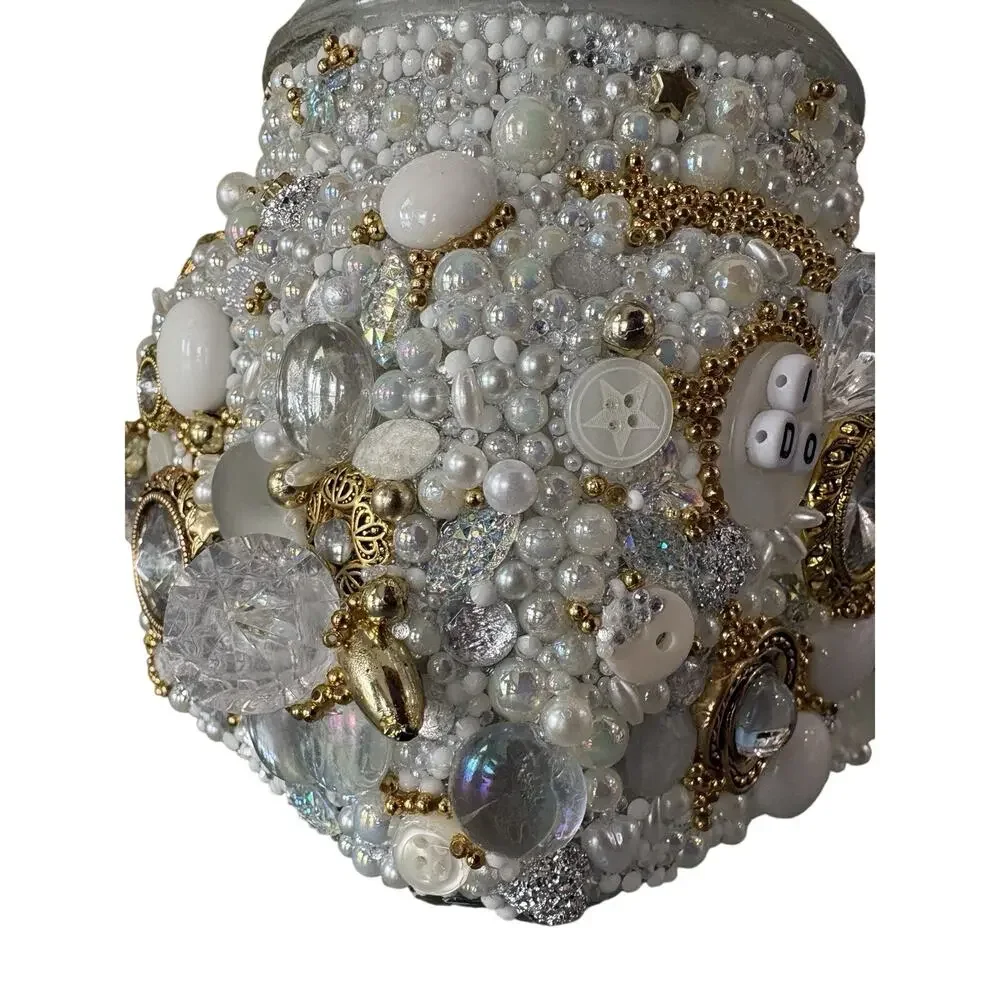 Wedding Fund Glass Jar Pearl Rhinestone Jewelry Memory Keepsake Bridal Gift